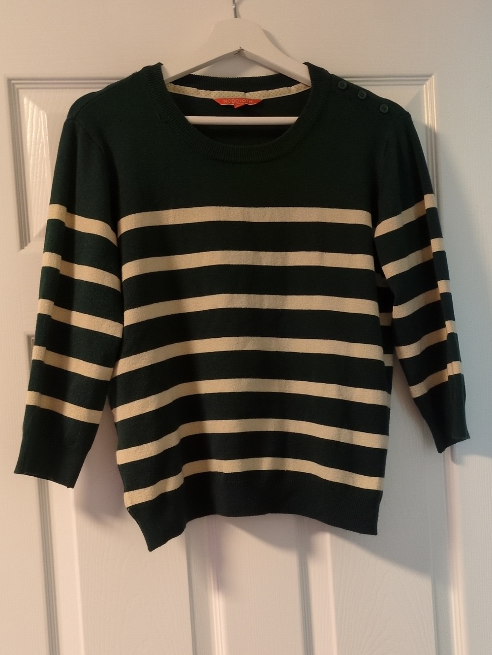 Modcloth Charter School Striped Sweater in Forest Green and Cream